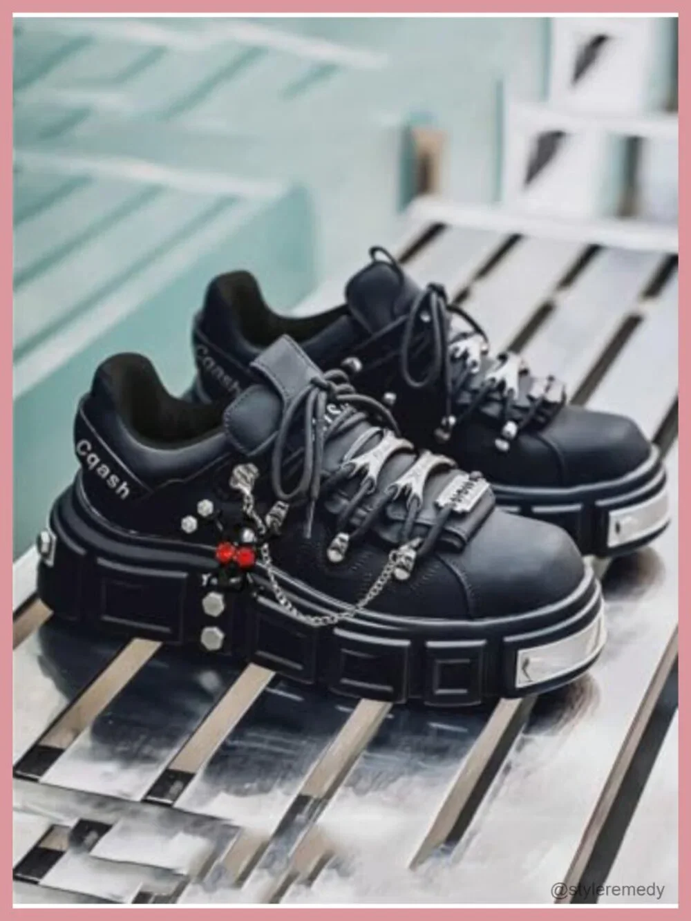 Y2K Punk Chunky Platform Lace-Up Ankle Boots with Rivets